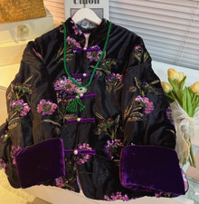 Violet Sequined Embroidered Jacket Women's Colorful Flowers Cotton Chinese Coats