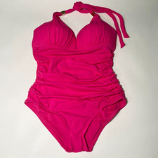 Victoria Secret Medium M Forever One Piece Swimsuit Bikini Push Up Ruched Pink