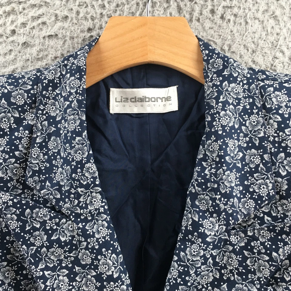 Blazer Liz Claiborne Mujer 8 Azul Algodón Manga Corta Cuello Botón Delantero NUEVO Foto 3 de 4