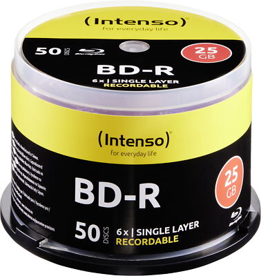 100 Intenso Rohlinge Blu-ray BD-R 25GB 6x Spindel