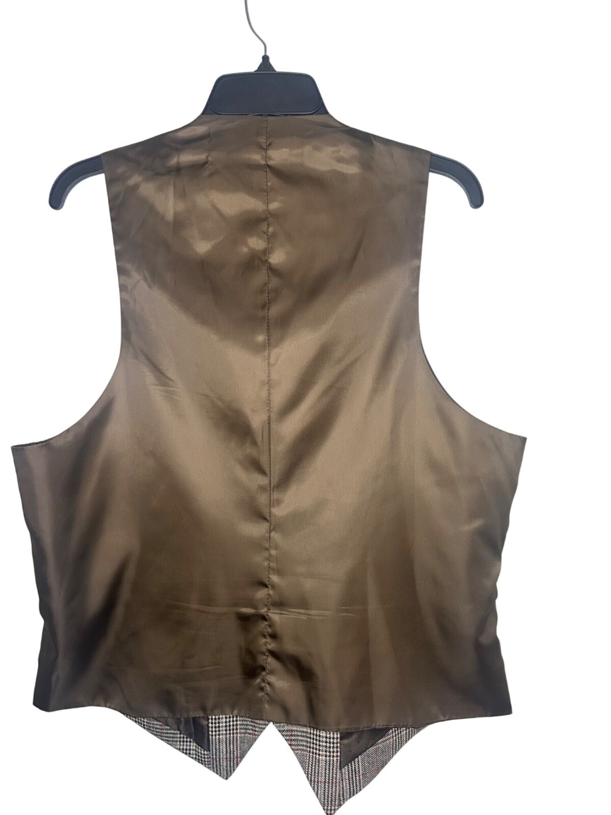 Madison Mens Medium Glen Plaid Vest Brown Satin Back & Dotted Lining Irish Style