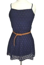Derek Heart Navy Blue Floral Lace Short Fit &Flare Dress Women Size M High Waist