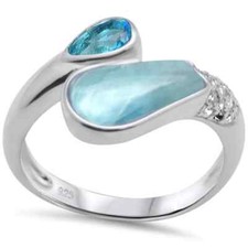Natural Larimar Blue Topaz .925 Sterling Silver Ring