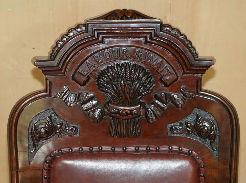 SILLÓN TRONO EXQUSIITE ANTIGUO INGLÉS TALLADO A MANO COSECHA "TRABAJO Y ESPERA" Foto 4 de 4