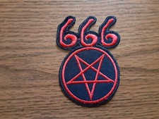666  PENTAGRAM,IRON ON RED EMBROIDERED PATCH