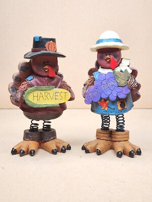Thanksgiving Turkey Figurines Spring Legs Decor ''Harvest'' & ''Give Thanks'' Fall