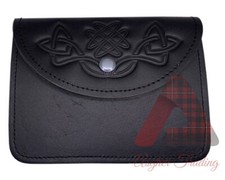 Scottish Kilt Sporran bag Embossed Leather in Black  Brown - School Band Pouch
