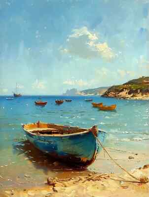 Elegant Sea Boat Cloudy Sky Oil Painting Wall Art Canvas Unframed Print Art