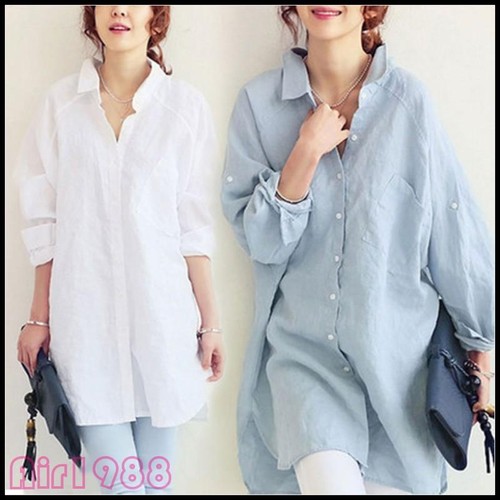 Fashion Womens Cotton Linen Tops Shirt 