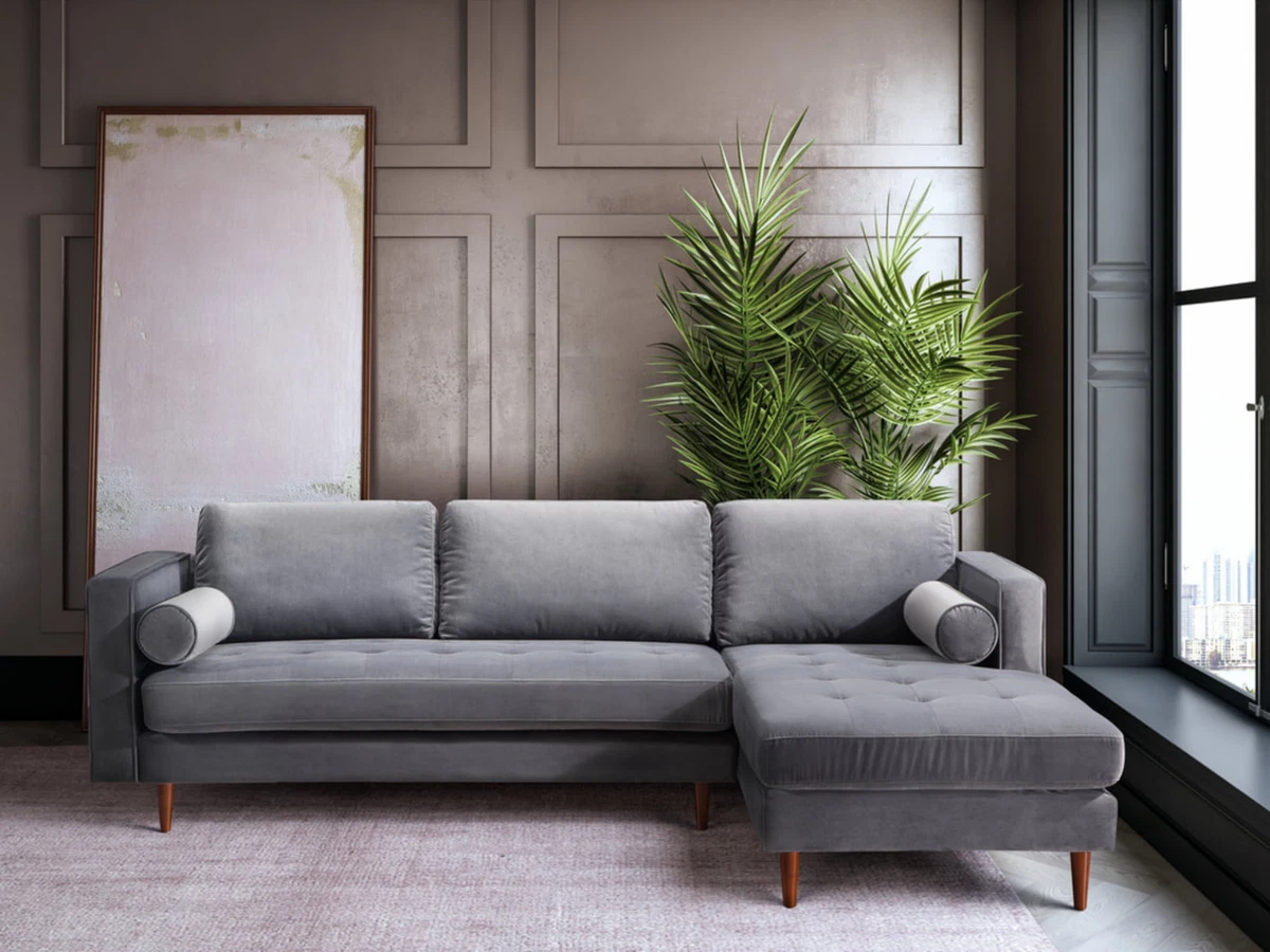 Mid century modern cheap velvet sectional sofa
