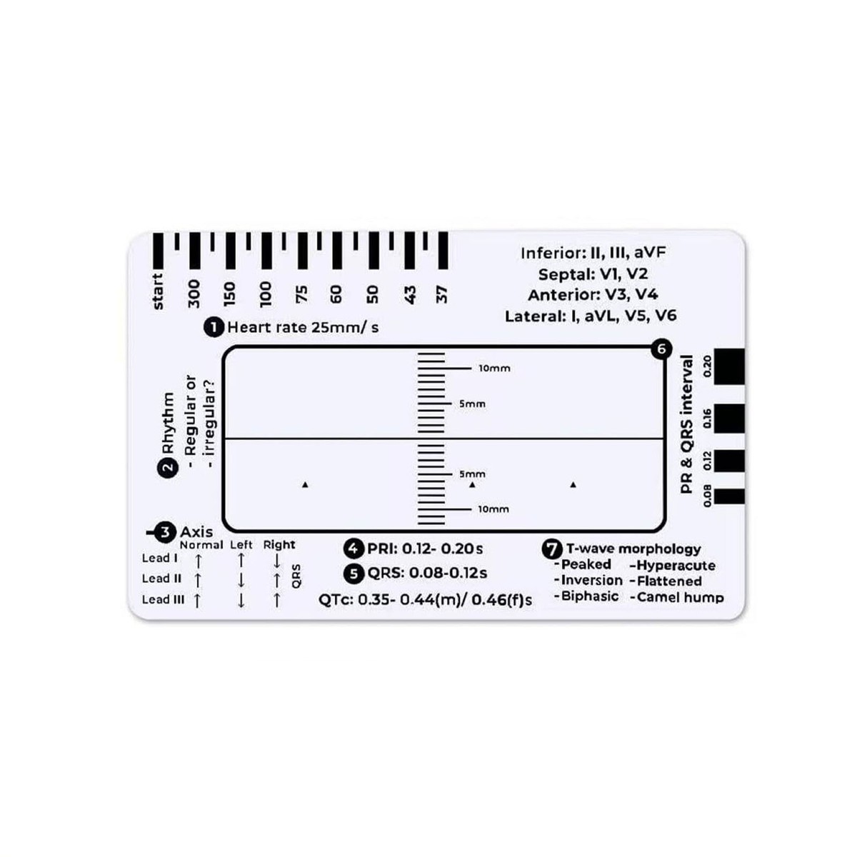 Vroege 6 stks ECG EKG Liniaal Tape Meet Elektrocardiogram Cardiograaf Hartslagschaal