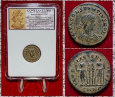 Ancient Roman Empire Coin CONSTANTIUS II Two Roman Soldiers "Glory of The Army"