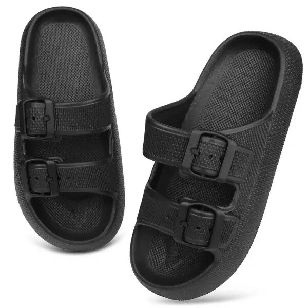 Sandals for Women and Men - Pillow Slippers - Double Buckle Adjustable Slides