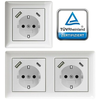 Steckdose mit USB-A &USB-C, 3.400 mA, passend für Gira 55, JUNG AS 500, Weiß