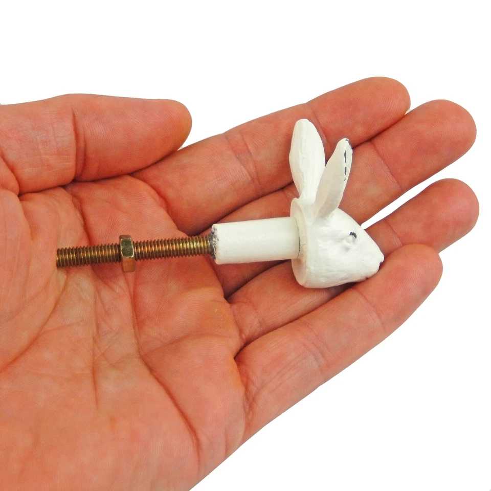 Pequeño tirador de perilla de cajón de gabinete de conejo blanco de hierro fundido estilo antiguo 1,5 pulgadas Foto 4 de 4