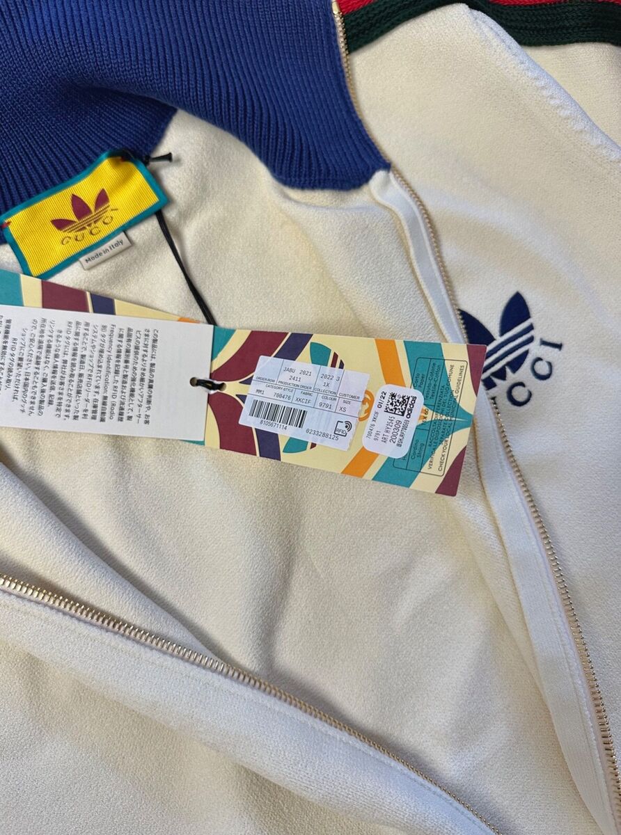 GUCCI ADIDAS VISCOSE TREFOIL WEB Stripe Zip Up Track Sport GUCCI ADIDAS VISCOSE TREFOIL WEB Stripe Zip Up Track Sport