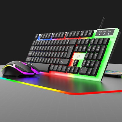 GT100 Wired Gaming Keyboard Mouse Sets with Mechanical Feel RGB LED Backlighting