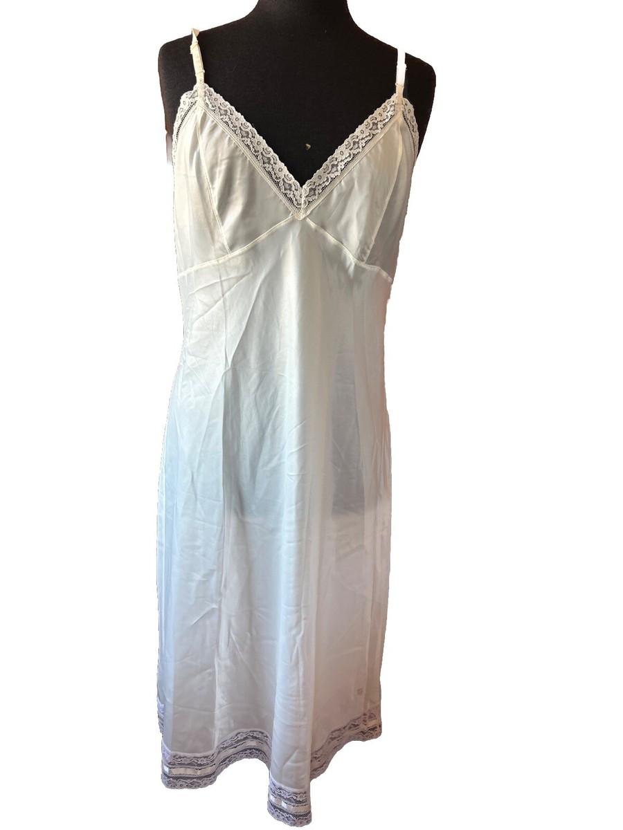 Vtg Christian Dior Size 40 SILKY SATIN Slip Dress Nightgown LACY IVORY NWT