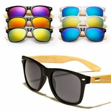 Women Men Wooden Bamboo Sunglasses Handmade Wood Polarised Lens Cap US Stock