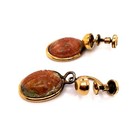 Vintage 1/12 12K Gold Filled Carved Scarab Gemstone Screw Back Dangle Earrings — photo 6