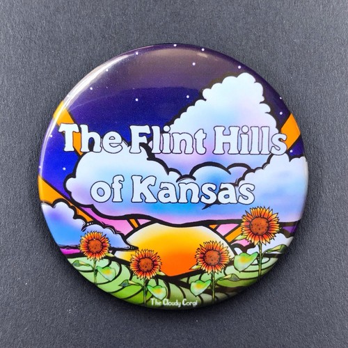 Flint Hills Kansas Prairie Sunset Pin Button Badge Handmade Retro Art Gift 2.25" - Picture 9 of 15