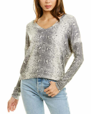 Wildfox Daphne Pullover Sweater Top XS V-Neck Python Print Gray NEW Tag B74