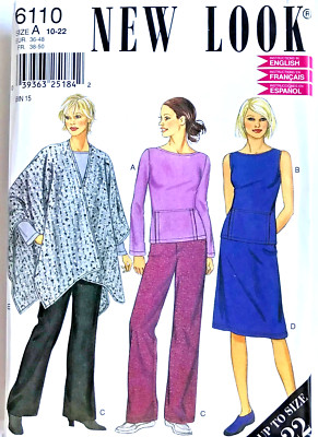 Sewing Pattern New Look 6110 Cape Pants Skirt Top Miss Size 10-22 UNCUT FF 