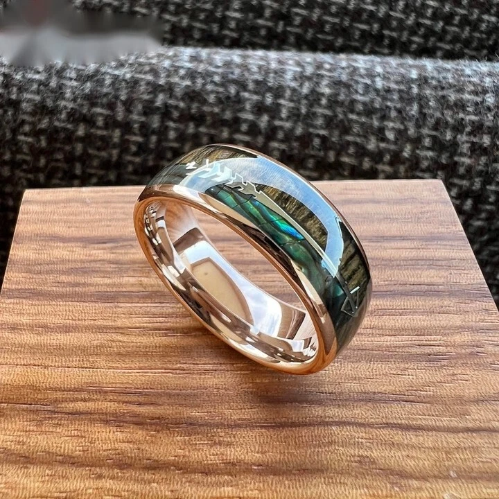 Anillo de carburo de tungsteno de 8 mm concha de abulón flecha incrustación de madera de koa anillo de ajuste cómodo Foto 2 de 4