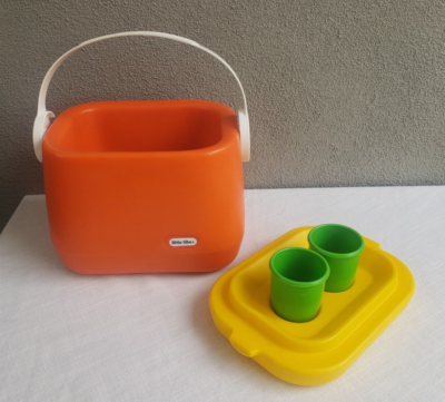 EUC Vtg 1984 Little Tikes Orange & Yellow Picnic COOLER Lunch Box