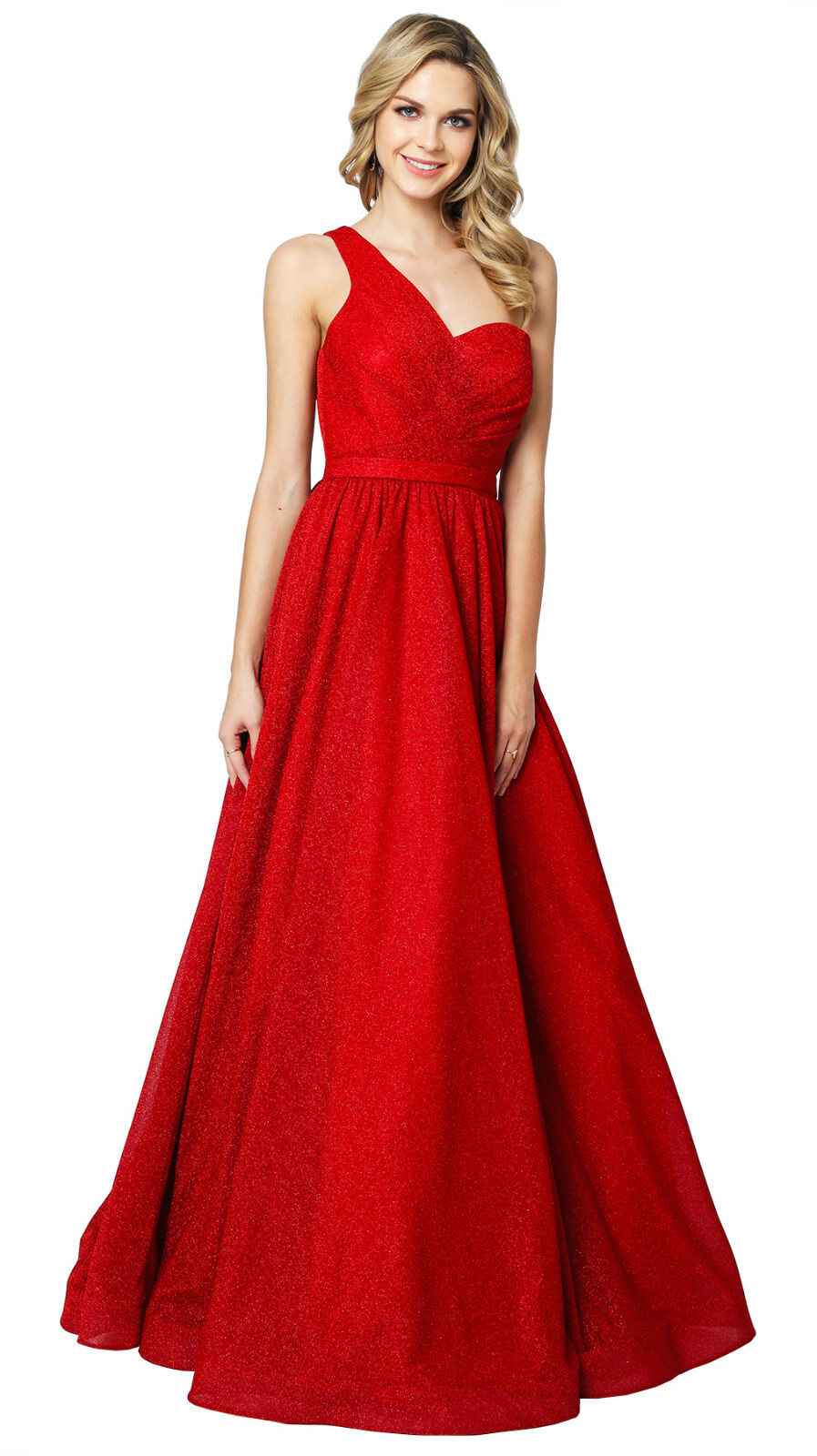 PROM PAGEANT ONE SHOULDER EVENING FORMAL GOWN ALINE GLITTER CLASSY