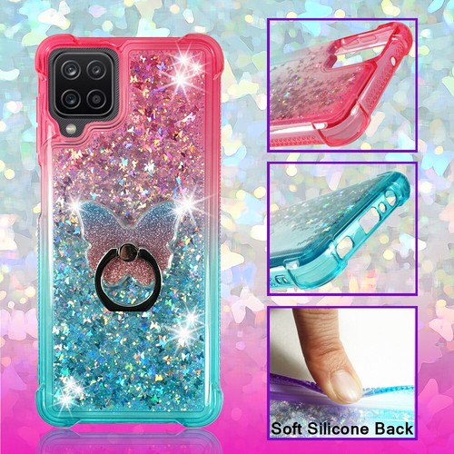 For Samsung Galaxy A12 2021- Liquid Glitter Bling Case Cover Phone Ring Stand - Picture 3 of 22