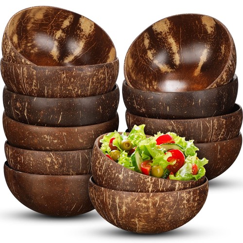12 Stück Kokosnussschalen Schalen poliert Holzschalen natur für Smoothie Acai Sa...
