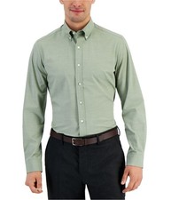 Club Room Mens Woven Button Down Dress Shirt, Green, Medium