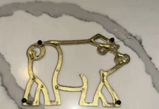 6.5” Oink Vintage Brass Pig Shaped Trivet Boho Farmhouse Kitchen Decor