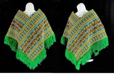 Vintage 1970's Poncho Cape Wool Blend rainbow W Fringe Guatemala