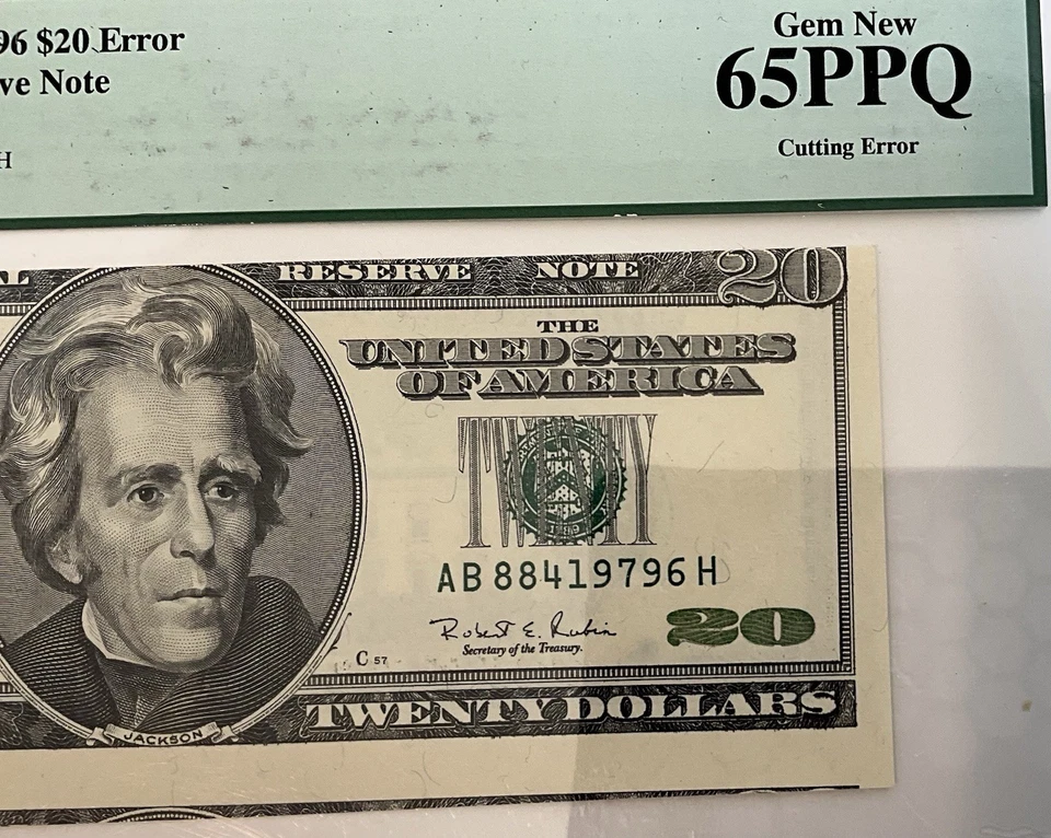 1995 $20 Federal Reserve Note – PCGS 65 PPQ GEM UNC – Certified ERROR Note - Image 2 of 4