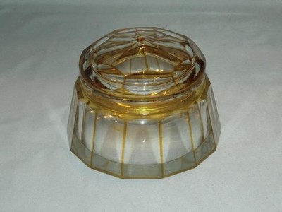 Bohemian Amber Cut to Clear Faceted Powder Jar Trinket Box Lid ''S.B. Lodge 1828''