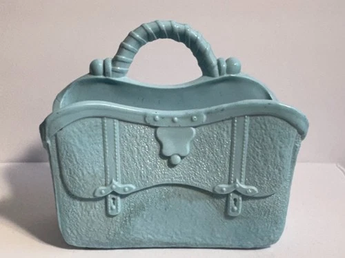 Antique Sowerby Blue Milk Glass Gladstone Doctors Bag Vase 1877 England 3.75" W