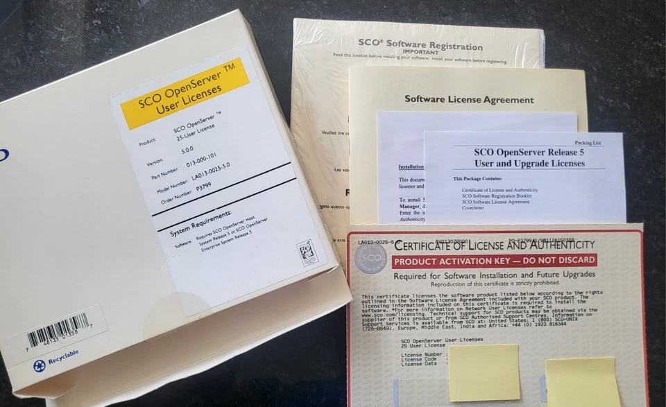 SCO Open Server Enterprise Licence 5.0.5 Pack And 25-user License 5.0.0 Vintage - Image 3 of 3