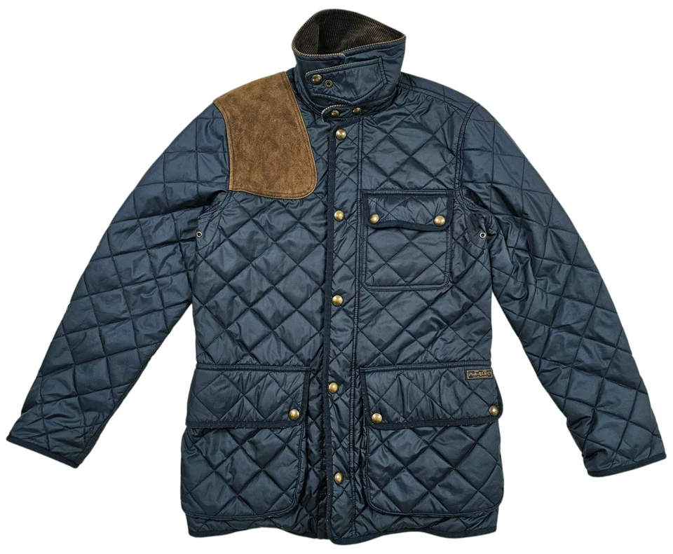 *HOT VTG Men's POLO RALPH LAUREN HUNTING PARKA QUILT LEATHER LINED NAVY Jacket S - Image 2 of 4