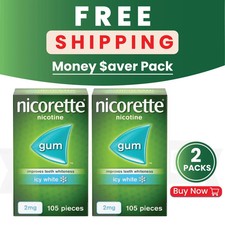 Nicorette Icy White Chewing Whitening Gum 105 Pieces 2mg-2 Pack