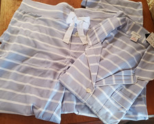 NWT Womens J Crew Pajamas Med Long Sleeve 100 Cotton Knit Soft Peri White 118