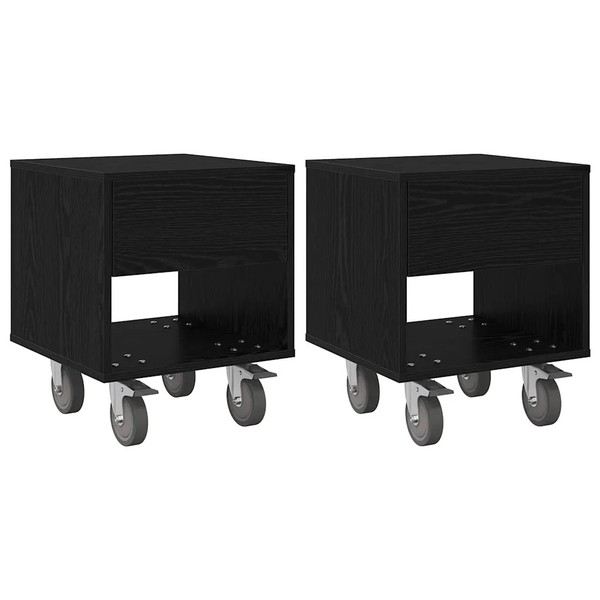 Nachttisch 2Er Set Eichen-Optik Schwarz 40X40X48 Cm-image