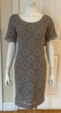 Valentino Garavani Gray Corded Lace Sheath Dress with Large Back Bow Sz 8