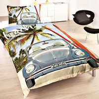 VW KäFer BettwäSche Blau | 135X200 Cm & 80X80 Cm | 100% Baumwolle Linon/Renforcé