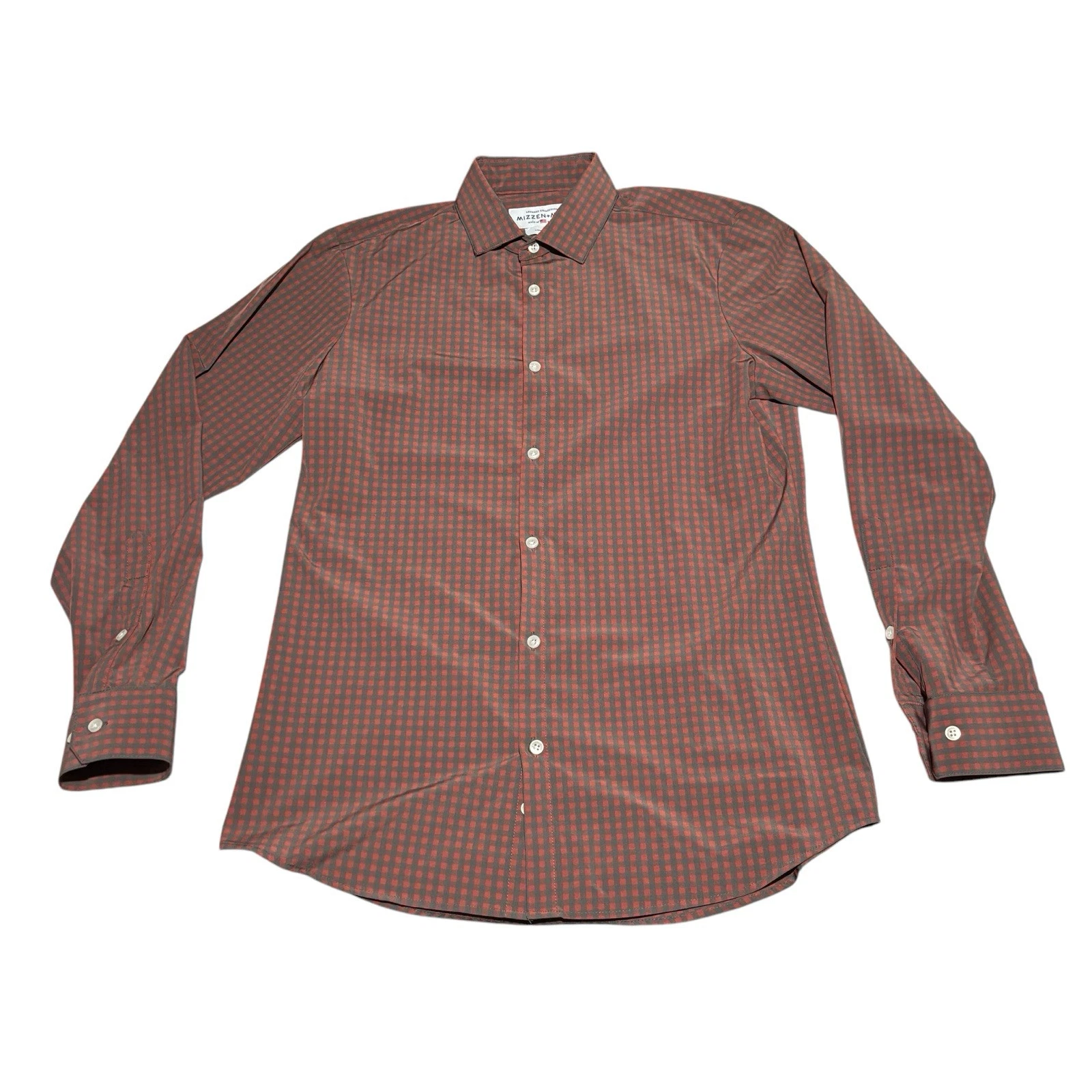 Mizzen Main Leeward Shirt Mens Large Orange Gray Trim Fit Stretch Breathable USA