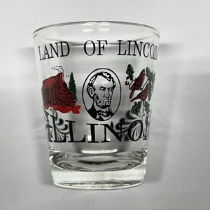 Vintage shot glass Illinois Land Of Abraham Lincoln Log Cabin Cardinals Taiwan