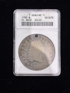 1795 Flowing Hair Silver Dollar ANACS, Genuine Holed Early US Coin RARE.