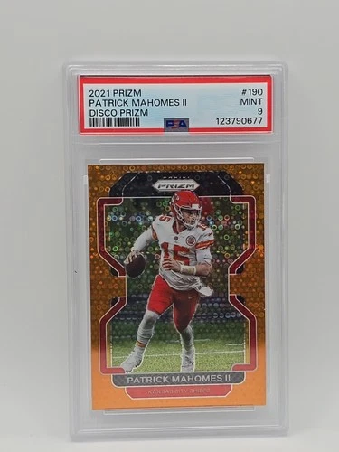 Patrick Mahomes II 2021 Panini Prizm #190 Disco Prizm Orange PSA 9 MINT Graded