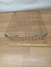 Antique Primative Metal Wavy Wire Desk Tray In Out Box Basket Organizer Vintage